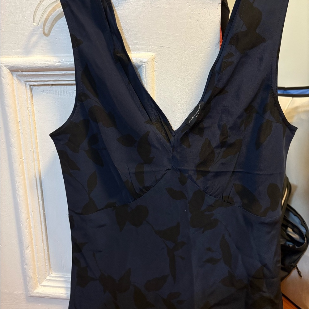 Silk V Neck Sleeveless Top - Navy and black